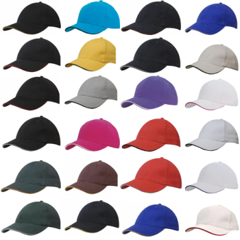 6 Panel Brushed Heavy Cotton Cap with Coloured Sandwich Trim