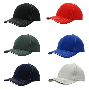 6 Panel Brushed Heavy Cotton Cap with Contrasting Stitching and Open Lip Sandwich
