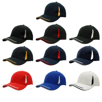 6 Panel Brushed Heavy Cotton Cap with Crown Inserts, Peak Trim & Sandwich