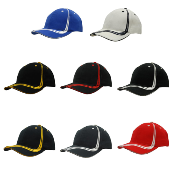6 Panel Brushed Heavy Cotton Cap with Waving Stripes on Crown & Peak