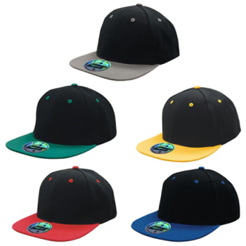 6 Panel Flat peak Premium American Twill Cap with Snap Pro Back Pro Styling - Two Tone