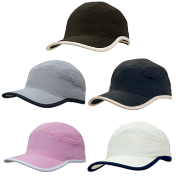 6 Panel Sports Microfibre Cap with Trim on Edge of Crown & Peak