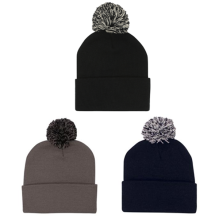 Acrylic Roll-Up Beanie with Pom Pom Beanies from Challenge Marketing NZ