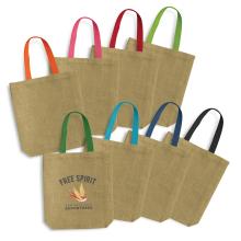 Thera Jute Tote Bag - Coloured Handles Jute Bags for sale by Challenge Marketing Thera Jute Tote Bag - Coloured Handles Jute Bags from Challenge Marketing NZ