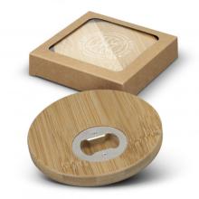 Bamboo Bottle Opener Coaster Set of 2 - Round Coasters from Challenge Marketing NZ