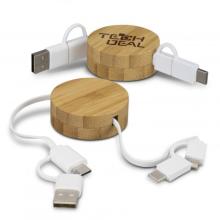 Bamboo Retractable Charging Cable Car USB Chargers from Challenge Marketing NZ