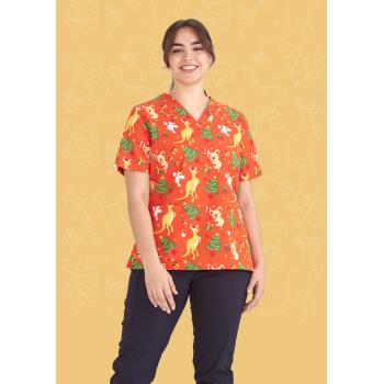 Womens Christmas V-Neck Short Sleeve Scrub Top - CST346LS