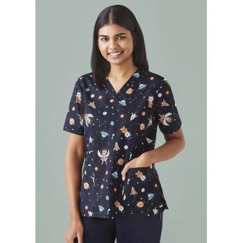 Womens Printed Space Party Scrub Top - CST148LS