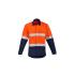 Mens Orange Flame Hi Vis Open Front Spliced Shirt - Hoop Taped - ZW140 Shirts from Challenge Marketing NZ
