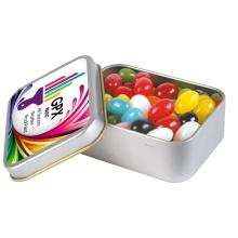 Assorted Colour Mini Jelly Beans in Silver Rectangular Tin Jelly Beans from Challenge Marketing NZ