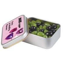 Corporate Colour Mini Jelly Beans in Silver Rectangular Tin Jelly Beans from Challenge Marketing NZ