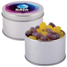 Corporate Colour Mini Jelly Beans in Silver Round Tin Jelly Beans from Challenge Marketing NZ